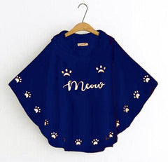 Round Style Meow Hooded Poncho For women