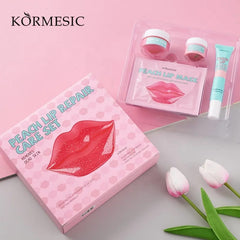 KORMESIC Exfoliating Hydrating Moisturizing Nourishing 4 In 1 Mask Lip Scrub ; Lip Balm Set Peach Lip Repairing Care Kit