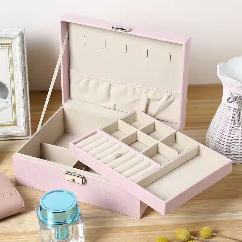 2 Layer Jewelry Box Travel Pu Leather Jewelry Case Organizer for Women Girls Rings Earrings Necklace Storage Box