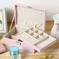 2 Layer Jewelry Box Travel Pu Leather Jewelry Case Organizer for Women Girls Rings Earrings Necklace Storage Box
