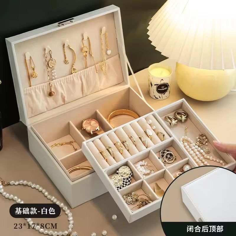2 Layer Jewelry Box Travel Pu Leather Jewelry Case Organizer for Women Girls Rings Earrings Necklace Storage Box