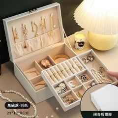 2 Layer Jewelry Box Travel Pu Leather Jewelry Case Organizer for Women Girls Rings Earrings Necklace Storage Box