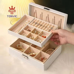2 Layer Jewelry Box Travel Pu Leather Jewelry Case Organizer for Women Girls Rings Earrings Necklace Storage Box