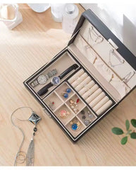 2 Layer Jewelry Box Travel Pu Leather Jewelry Case Organizer for Women Girls Rings Earrings Necklace Storage Box