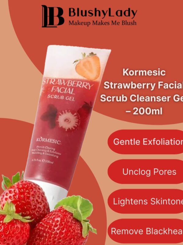 KORMESIC  original 💯 strawberry 🍓  Facial Scrub Gel  Blemish clearing Deep cleansing & Exfoliator Nourishing  & Smoothing   200ml